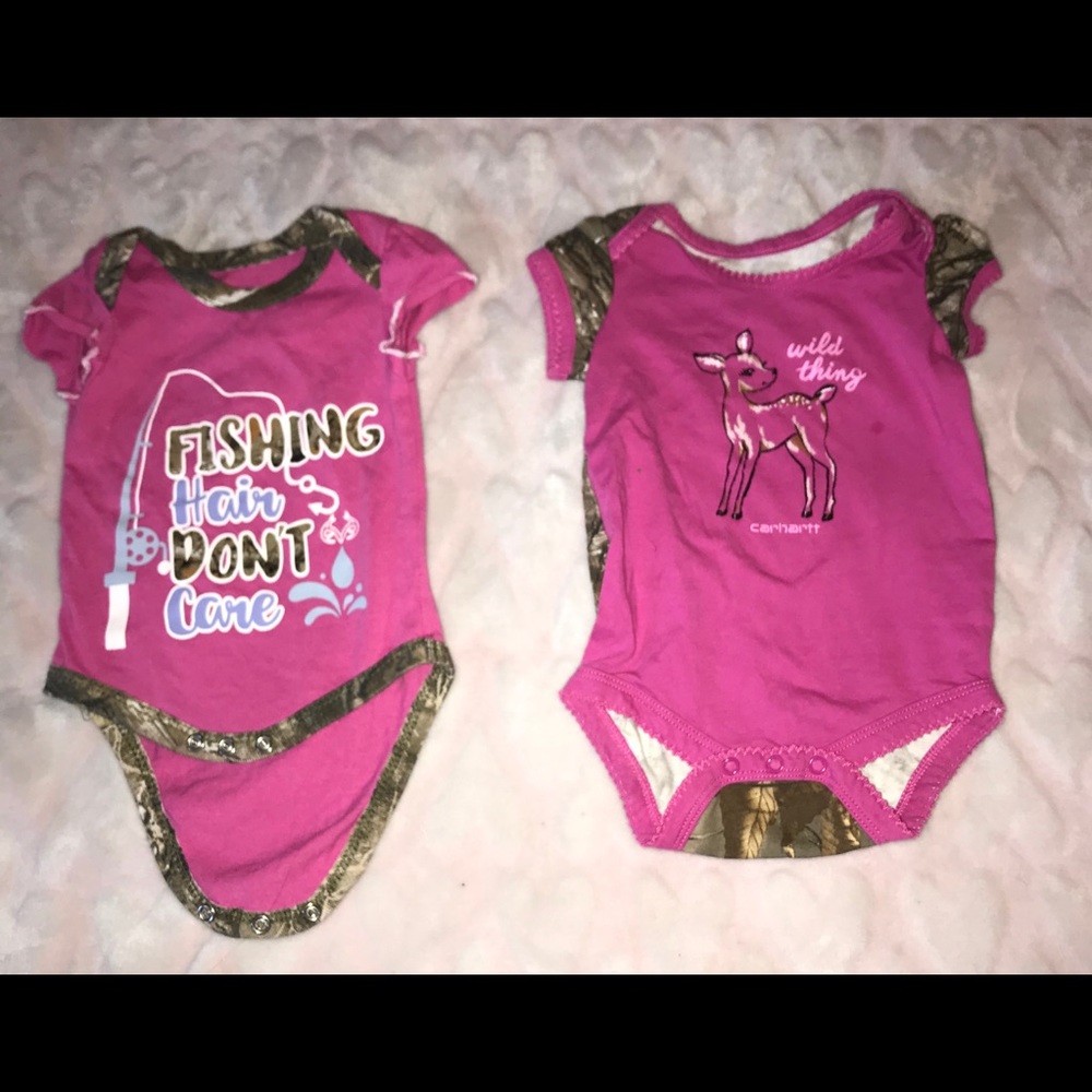 Two baby girl camo onsies